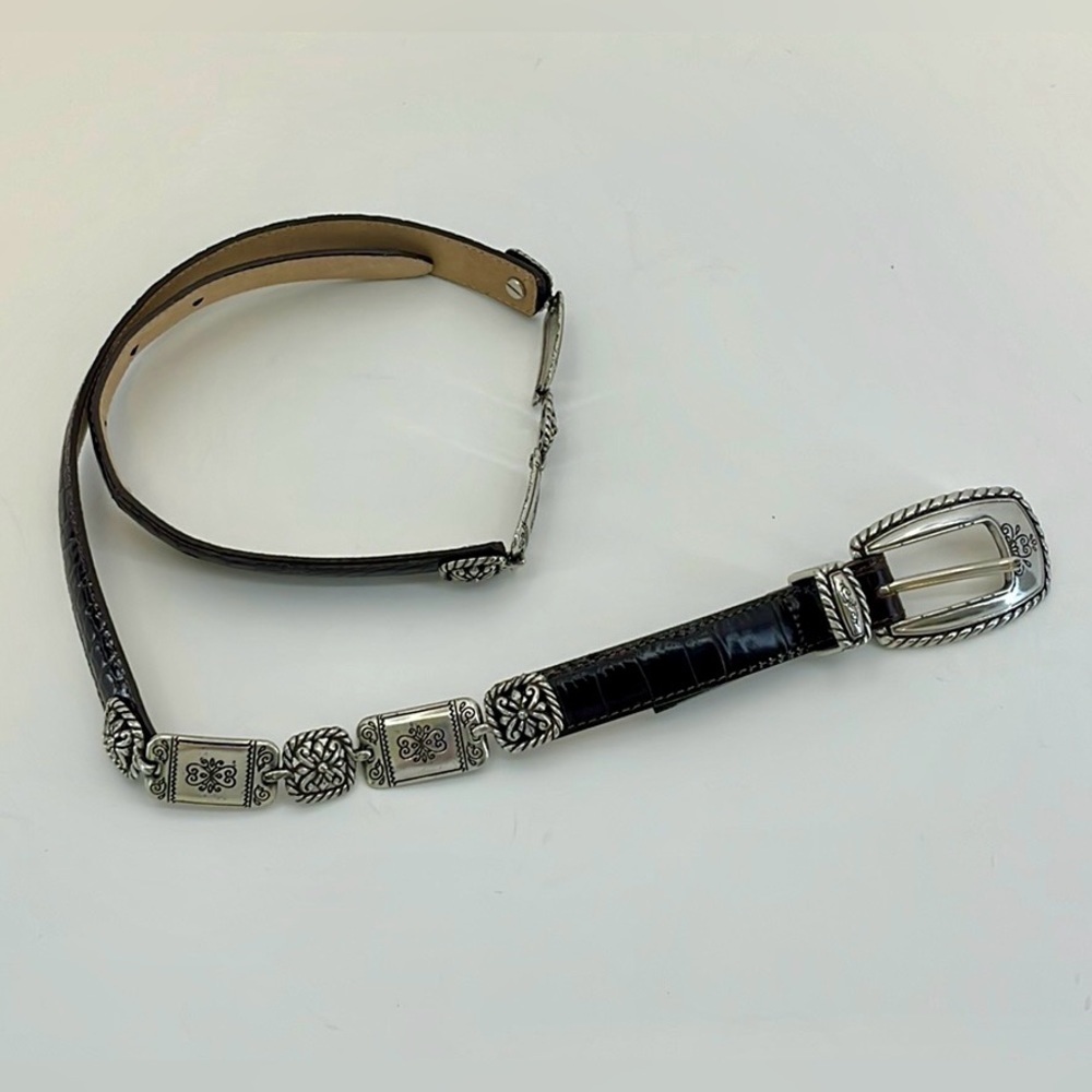 Brighton 40348 Vintage Dark Brown & Decorative Silver Women’s Belt size Med 30”
